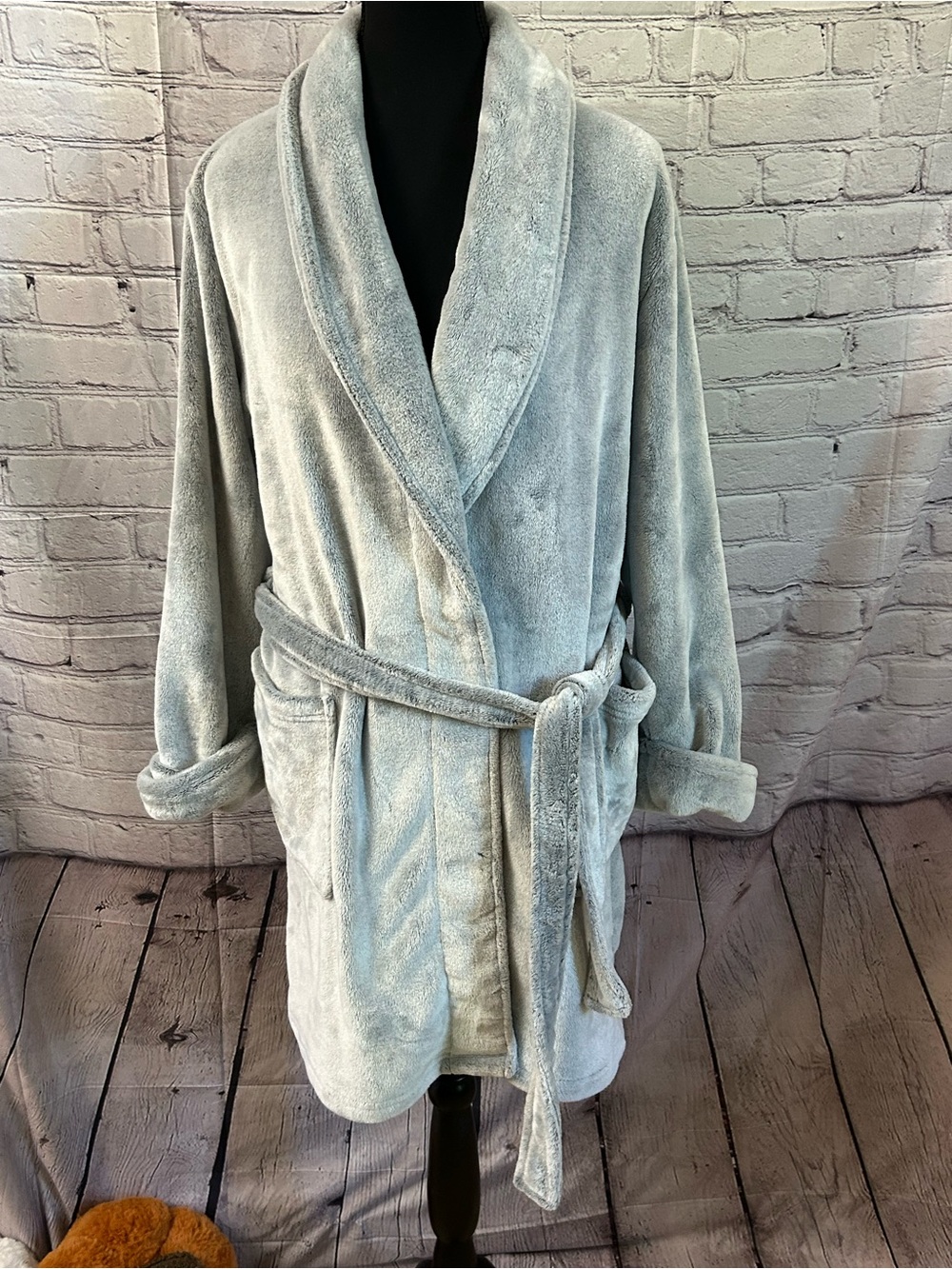 Plush Shawl Collar Women's Robe - Light Gray